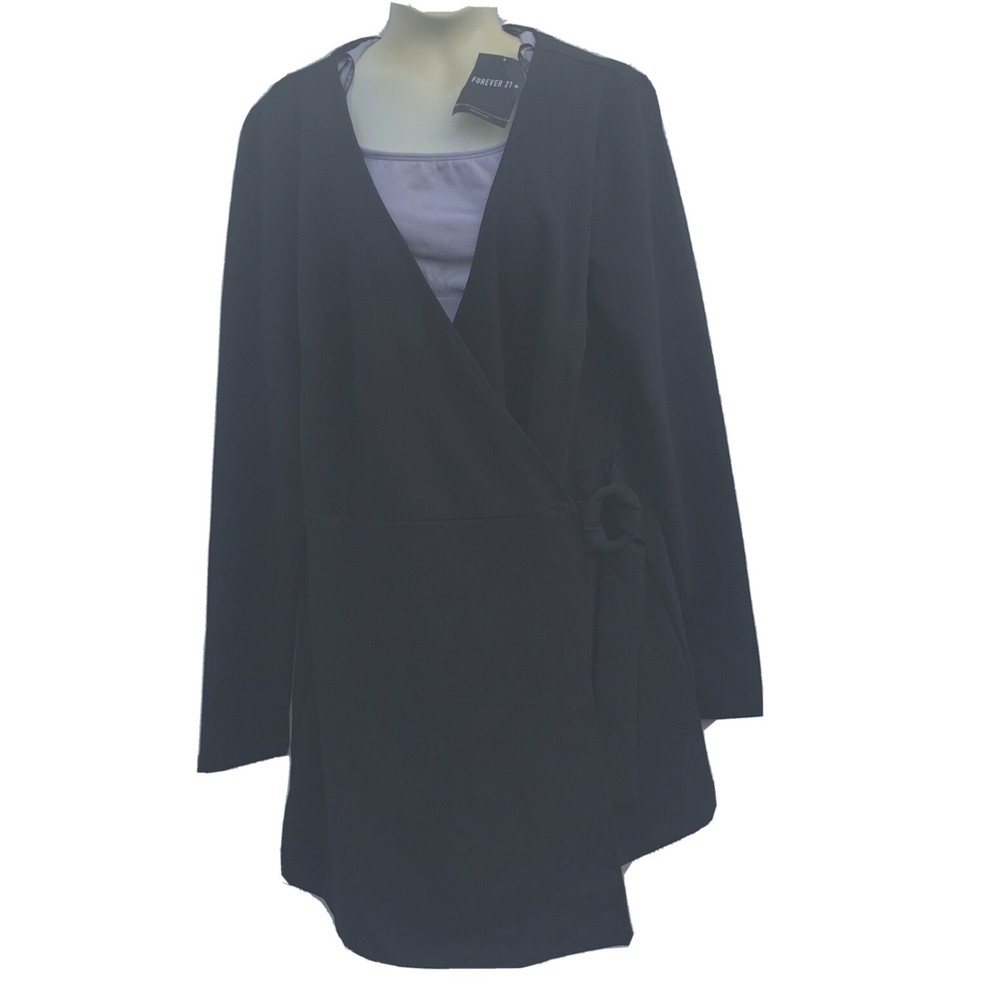 Forever 21 Womens Black Romper Shorts Belted Jumpsuit Long Sleeve Size OX NWT